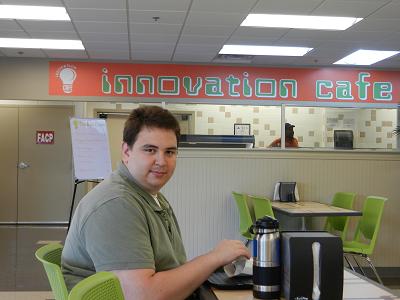 Picture of Sean Mealin having lunch at the Innovation Cafe