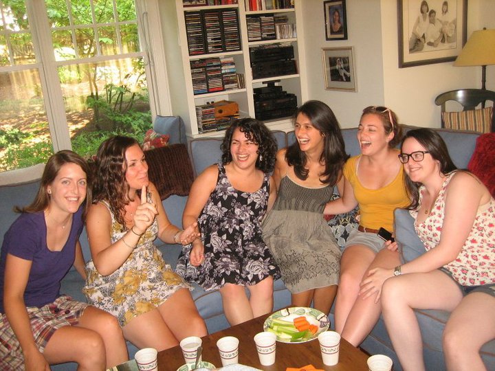 We piled on Leigh's couch after Sarah and Mallory arrived!