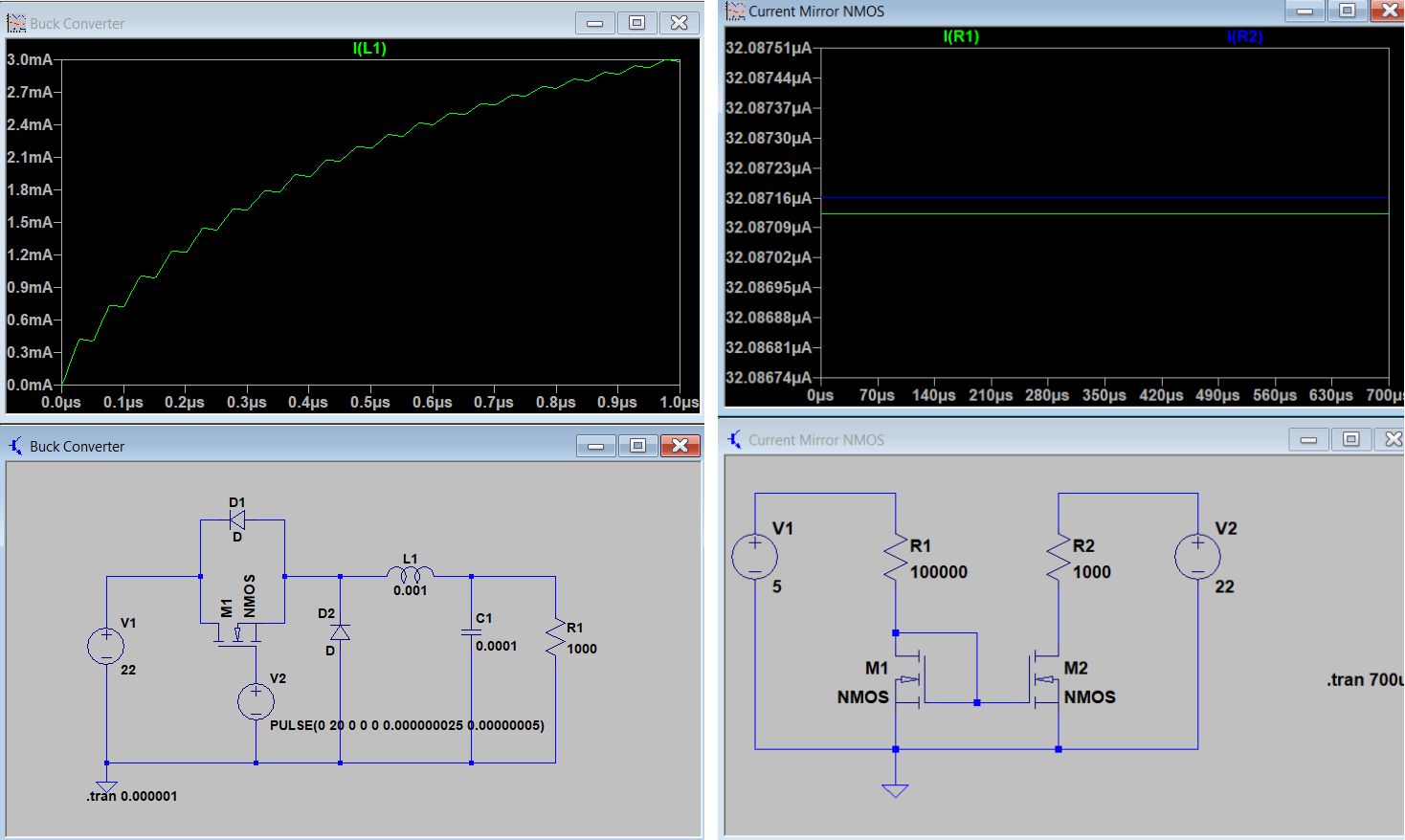 LTSpice Simulations of Buck Converter and NMOS Current Mirror